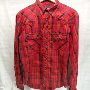 Wrangler Western Plaid Snap Long Sleeve Men's Shirt Size L Red And Black